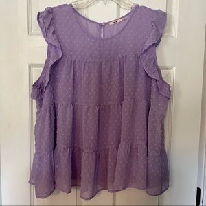 Light lilac purple mi ami 1X peplum style flowing blouse w/ flutter cap sleeves